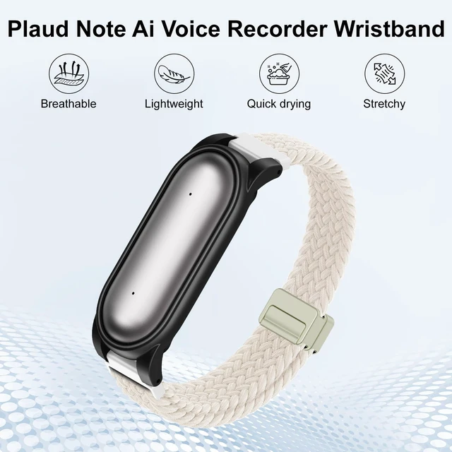 Alt view image 2 of 7 - Braided Wristband Compatible with Plaud NotePin S/NotePin AI Voice Recorder Breathable Soft Wearable Strap with Magnetic Buckle and PC Case,Adjustable Lightweight Band,Recorder Accessories,Starlight