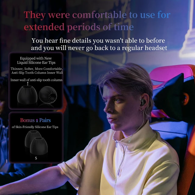 Alt view image 3 of 7 - Axas HiFi Gaming Earbuds Wired for PS4 PC Xbox PS5 Noise Isolation IEM for Gaming with Low Latency, Comfort-Fit Earphones for Laptop, Consoles and Mobile