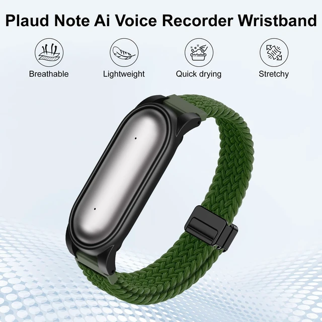 Alt view image 2 of 7 - Braided Wristband Compatible with Plaud NotePin S/NotePin AI Voice Recorder Breathable Soft Wearable Strap with Magnetic Buckle and PC Case,Adjustable Lightweight Band,Recorder Accessories,Green