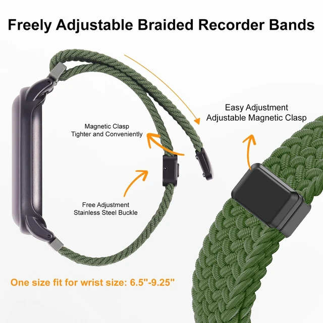 Alt view image 3 of 7 - Braided Wristband Compatible with Plaud NotePin S/NotePin AI Voice Recorder Breathable Soft Wearable Strap with Magnetic Buckle and PC Case,Adjustable Lightweight Band,Recorder Accessories,Green