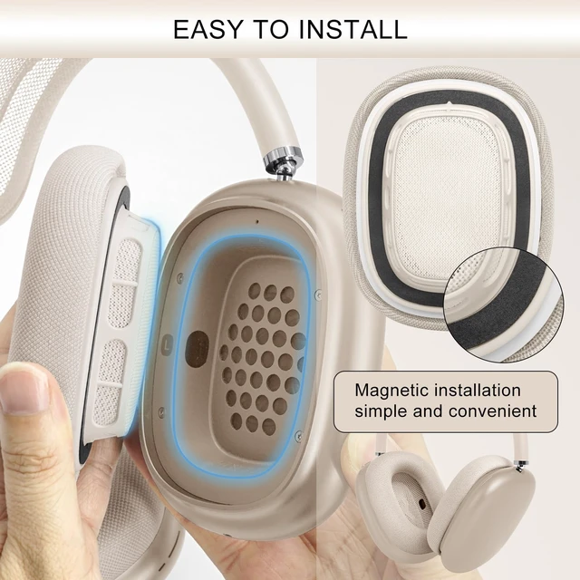 Alt view image 3 of 7 - Upgraded Ear Cushions Replacement Earpads for AirPods Max 1 & 2 Headphones, Mesh Fabric Ear Pads Ear Covers Cups with Memory Foam and Magnet for AirPods Max (Starlight)