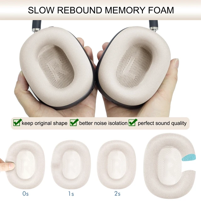 Alt view image 5 of 7 - Upgraded Ear Cushions Replacement Earpads for AirPods Max 1 & 2 Headphones, Mesh Fabric Ear Pads Ear Covers Cups with Memory Foam and Magnet for AirPods Max (Starlight)