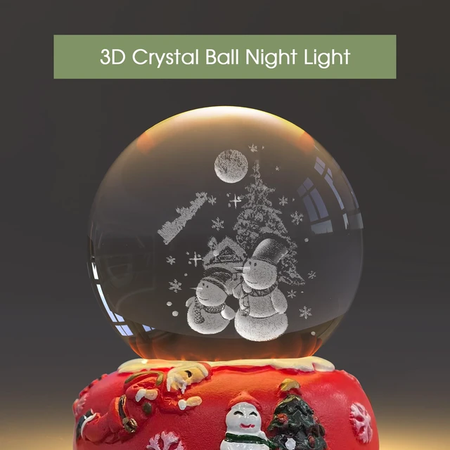 Alt view image 2 of 7 - 3D Crystal Ball Night Light-Laser Engraved Snowman Red Holiday Base, Cute & Funny Christmas Night Light for Kids, 3000K Warm White for Christmas Party Decor