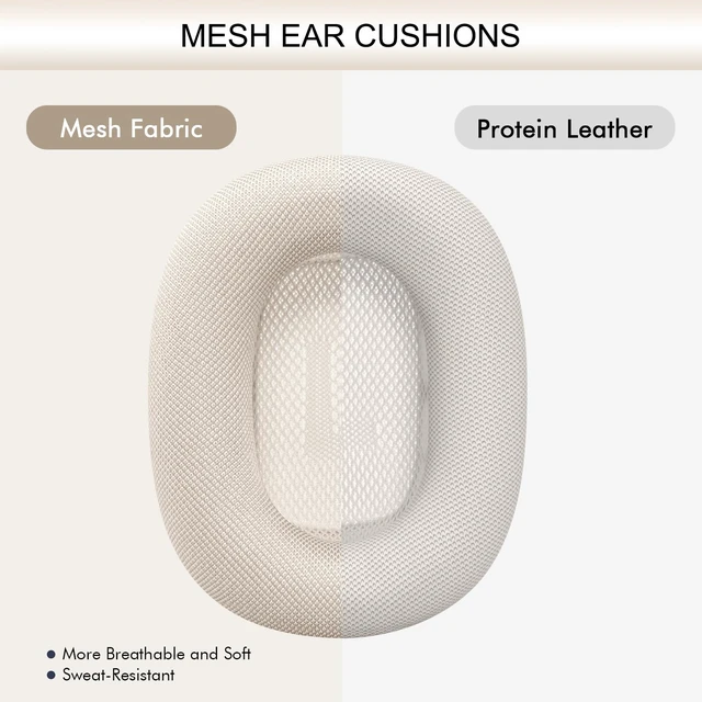 Alt view image 6 of 7 - Upgraded Ear Cushions Replacement Earpads for AirPods Max 1 & 2 Headphones, Mesh Fabric Ear Pads Ear Covers Cups with Memory Foam and Magnet for AirPods Max (Starlight)
