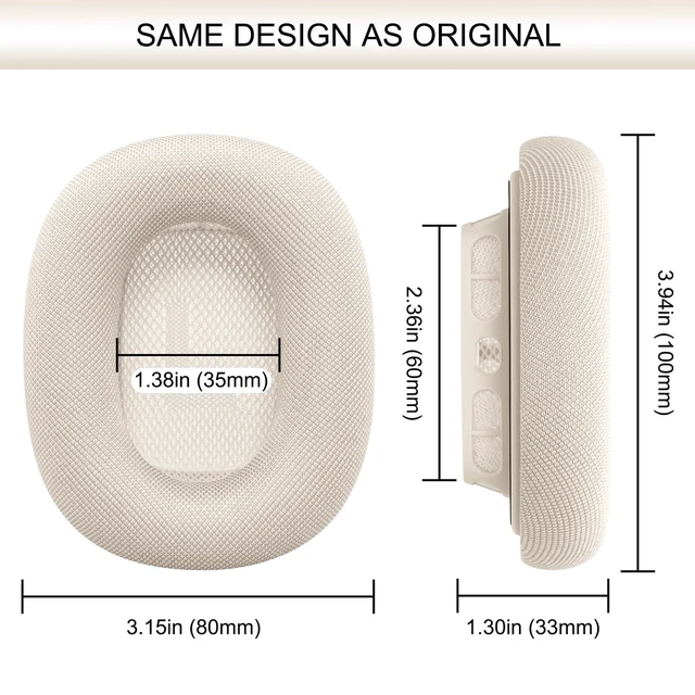 Alt view image 7 of 7 - Upgraded Ear Cushions Replacement Earpads for AirPods Max 1 & 2 Headphones, Mesh Fabric Ear Pads Ear Covers Cups with Memory Foam and Magnet for AirPods Max (Starlight)