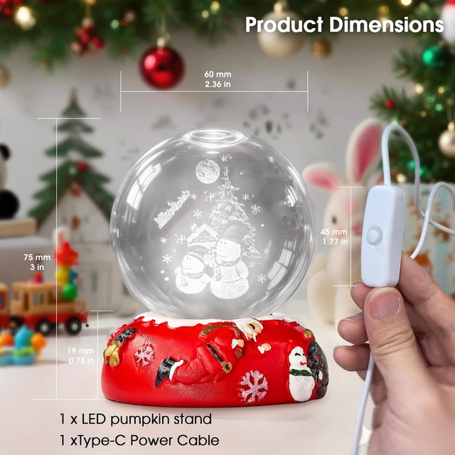 Alt view image 4 of 7 - 3D Crystal Ball Night Light-Laser Engraved Snowman Red Holiday Base, Cute & Funny Christmas Night Light for Kids, 3000K Warm White for Christmas Party Decor