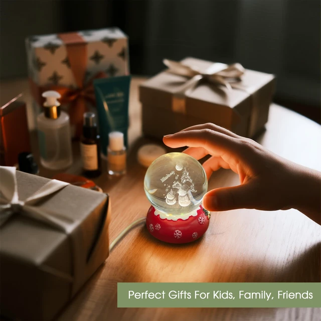 Alt view image 5 of 7 - 3D Crystal Ball Night Light-Laser Engraved Snowman Red Holiday Base, Cute & Funny Christmas Night Light for Kids, 3000K Warm White for Christmas Party Decor