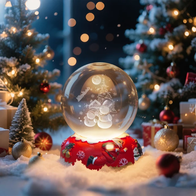 Alt view image 7 of 7 - 3D Crystal Ball Night Light-Laser Engraved Snowman Red Holiday Base, Cute & Funny Christmas Night Light for Kids, 3000K Warm White for Christmas Party Decor