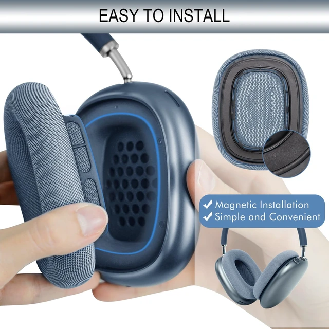 Alt view image 3 of 7 - Upgraded Ear Cushions Replacement Earpads for AirPods Max 1 & 2 Headphones, Mesh Fabric Ear Pads Ear Covers Cups with Memory Foam and Magnet for AirPods Max (Blue)