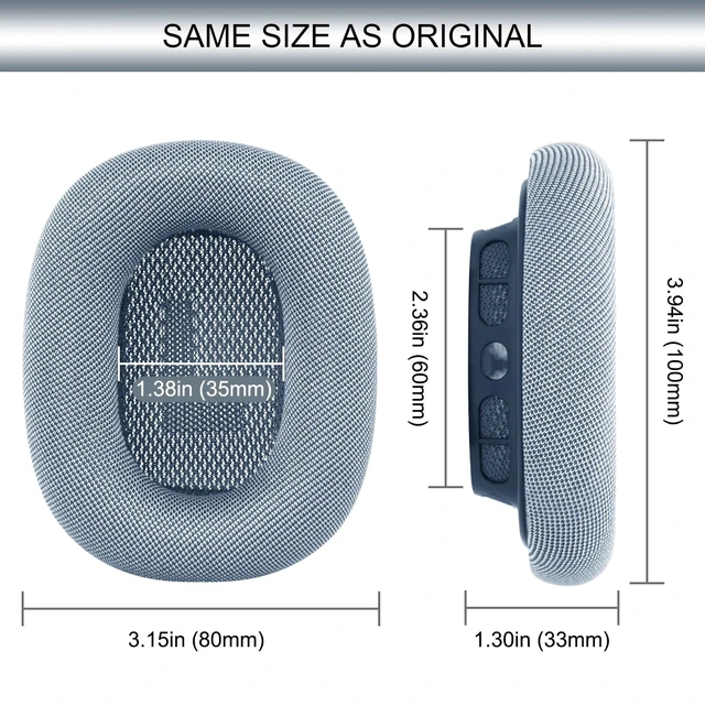 Alt view image 7 of 7 - Upgraded Ear Cushions Replacement Earpads for AirPods Max 1 & 2 Headphones, Mesh Fabric Ear Pads Ear Covers Cups with Memory Foam and Magnet for AirPods Max (Blue)