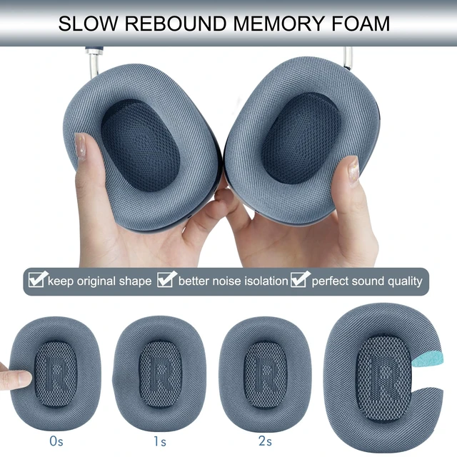 Alt view image 5 of 7 - Upgraded Ear Cushions Replacement Earpads for AirPods Max 1 & 2 Headphones, Mesh Fabric Ear Pads Ear Covers Cups with Memory Foam and Magnet for AirPods Max (Blue)
