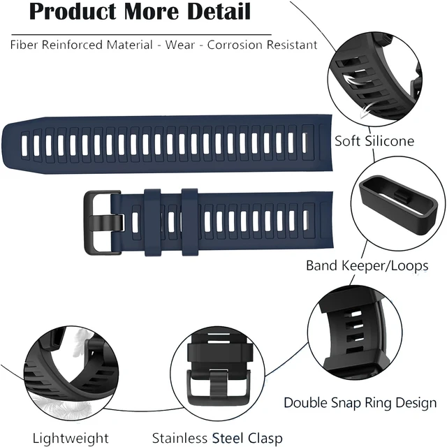 Alt view image 4 of 6 - Waterproof Bands Compatible with Garmin Instinct/Instinct 2 Watch Bands 22mm Soft Silicone Replacement Wristbands for Garmin Instinct Esports/Solar/Tactical, Navy