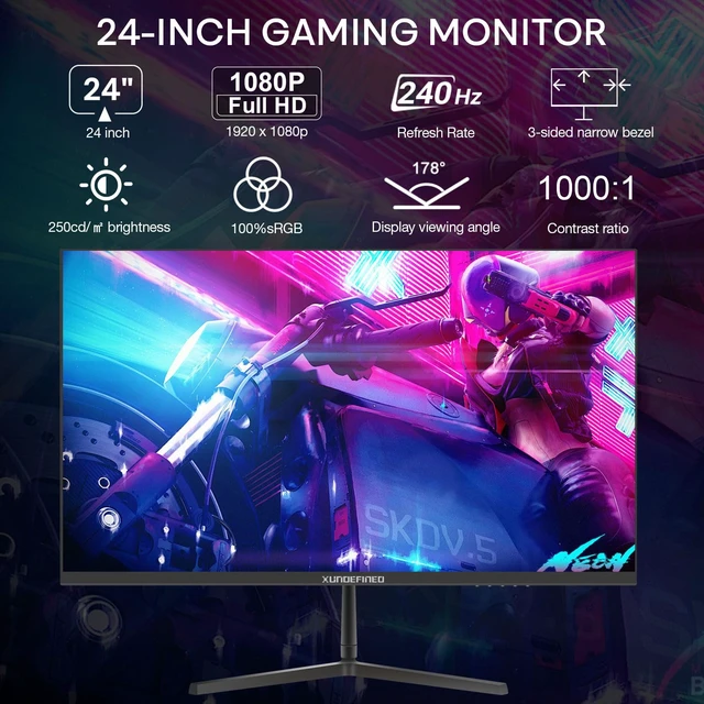 Alt view image 2 of 7 - 24 inch 240Hz Gaming Monitor with Speaker, 1080p Fast IPS Computer Monitor, FreeSync, 99% sRGB, HDR, Low Blue Light, 3-Sided Frameless, VESA, HDMI, Display Port for Gaming, Home Office Working