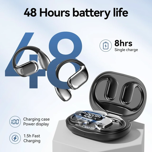 Alt view image 6 of 7 - M75 Open Ear Earbuds,Open Ear Headphones True Wireless (Black) Bluetooth Wireless Headphones,80h Playtime,ergonomics Comfortable for Work,study, travel,Workout,Running,Cycling