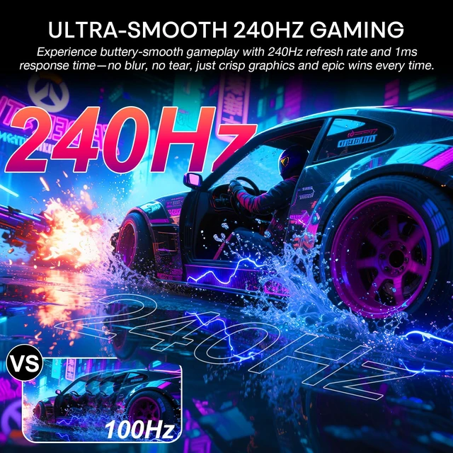 Alt view image 3 of 7 - 24 inch 240Hz Gaming Monitor with Speaker, 1080p Fast IPS Computer Monitor, FreeSync, 99% sRGB, HDR, Low Blue Light, 3-Sided Frameless, VESA, HDMI, Display Port for Gaming, Home Office Working