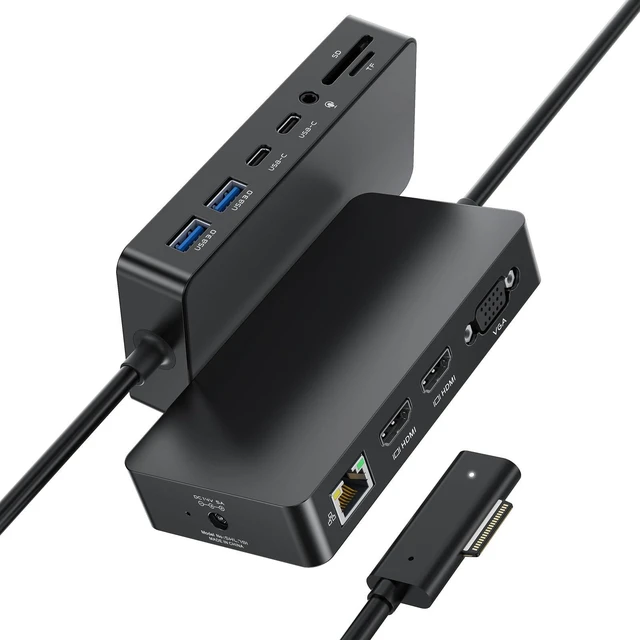 Main image of Surface Pro Docking Station, Triple Display Dual 4K HDMI VGA, 12-in-1 Dock Compatible with Surface Pro 12/11/10/9/8/7/X, Surface Laptop 7/6/5/4/3, Surface Go / Book, Dual HDMI, VGA, Ethernet, SD/TF