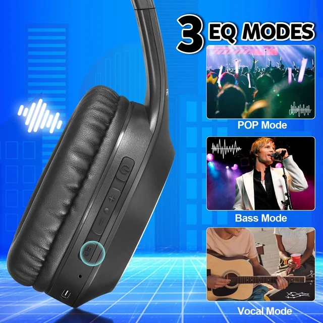 Alt view image 3 of 7 - Bluetooth Headphones Over Ear, 68H Playtime and 3 EQ Music Modes Wireless Headphones with Microphone/Deep Bass, HiFi Stereo Foldable Lightweight Headset for PC Home Travel Office Black