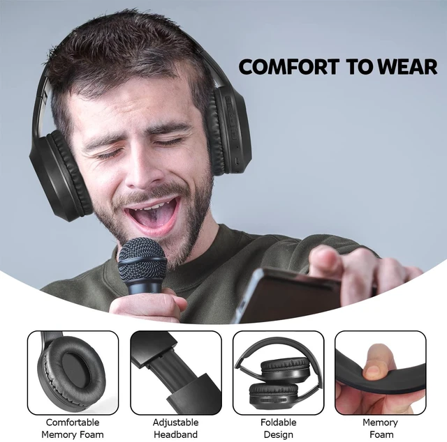 Alt view image 4 of 7 - Bluetooth Headphones Over Ear, 68H Playtime and 3 EQ Music Modes Wireless Headphones with Microphone/Deep Bass, HiFi Stereo Foldable Lightweight Headset for PC Home Travel Office Black