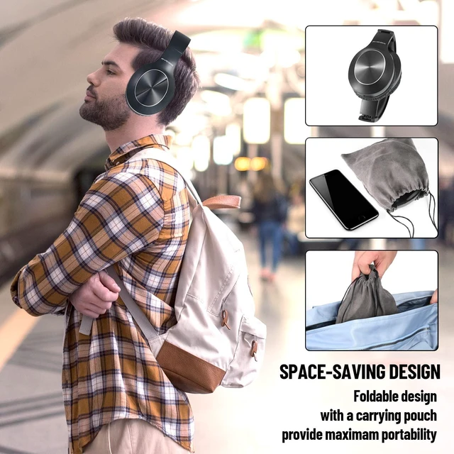 Alt view image 5 of 7 - Bluetooth Headphones Over Ear, 68H Playtime and 3 EQ Music Modes Wireless Headphones with Microphone/Deep Bass, HiFi Stereo Foldable Lightweight Headset for PC Home Travel Office Black