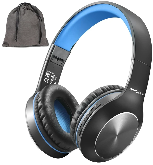 Main image of Bluetooth Headphones Over Ear, 68H Playtime 3 EQ Music Modes Wireless Headphones with Microphone/Deep Bass, Foldable Lightweight Headset for PC Home Travel Office(Black Blue)