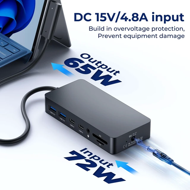 Alt view image 6 of 7 - Surface Pro Docking Station, Triple Display Dual 4K HDMI VGA, 12-in-1 Dock Compatible with Surface Pro 12/11/10/9/8/7/X, Surface Laptop 7/6/5/4/3, Surface Go / Book, Dual HDMI, VGA, Ethernet, SD/TF