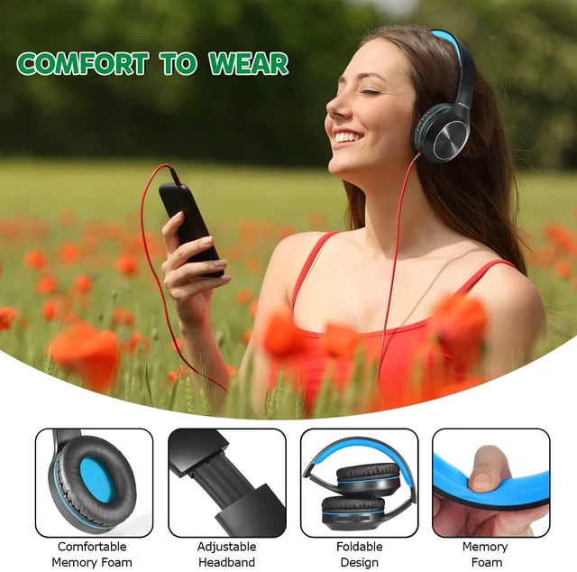 Alt view image 4 of 7 - Bluetooth Headphones Over Ear, 68H Playtime 3 EQ Music Modes Wireless Headphones with Microphone/Deep Bass, Foldable Lightweight Headset for PC Home Travel Office(Black Blue)