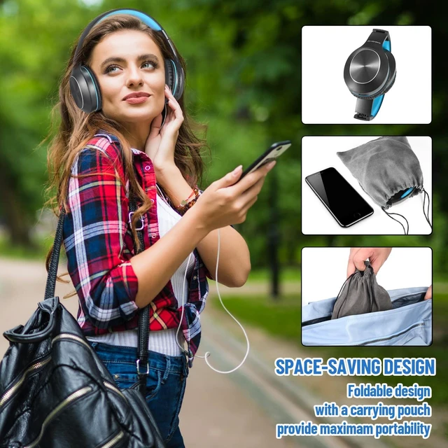 Alt view image 5 of 7 - Bluetooth Headphones Over Ear, 68H Playtime 3 EQ Music Modes Wireless Headphones with Microphone/Deep Bass, Foldable Lightweight Headset for PC Home Travel Office(Black Blue)