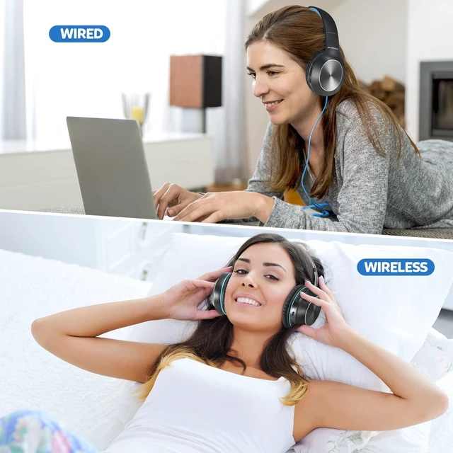 Alt view image 7 of 7 - Bluetooth Headphones Over Ear, 68H Playtime 3 EQ Music Modes Wireless Headphones with Microphone/Deep Bass, Foldable Lightweight Headset for PC Home Travel Office(Black Blue)
