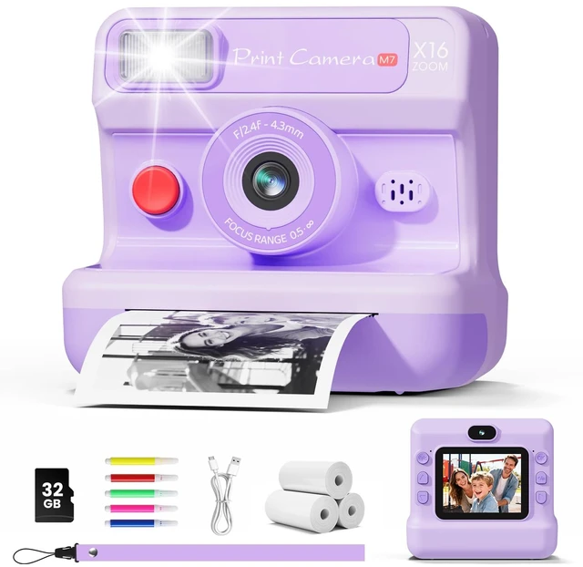 Main image of Kids Instant Print Camera, 1080P HD Dual Lens with 32GB Card 2.4" Screen Kids Camera with 3 Paper Rolls, 16X Zoom, Christmas Birthday Gifts for Girls and Boys Age 3-12