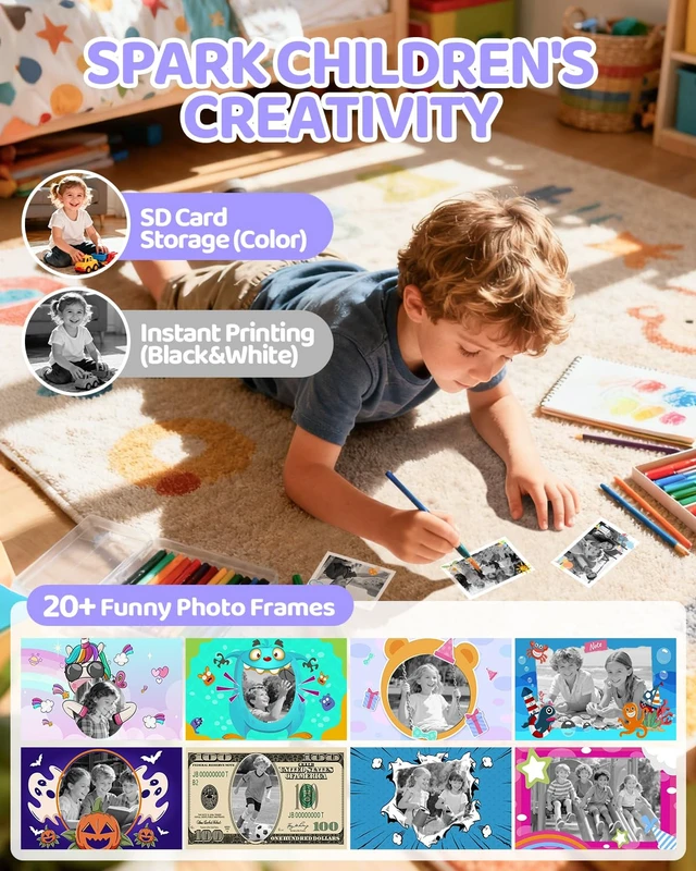 Alt view image 4 of 7 - Kids Instant Print Camera, 1080P HD Dual Lens with 32GB Card 2.4" Screen Kids Camera with 3 Paper Rolls, 16X Zoom, Christmas Birthday Gifts for Girls and Boys Age 3-12