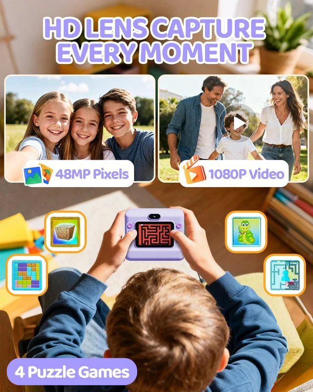 Alt view image 5 of 7 - Kids Instant Print Camera, 1080P HD Dual Lens with 32GB Card 2.4" Screen Kids Camera with 3 Paper Rolls, 16X Zoom, Christmas Birthday Gifts for Girls and Boys Age 3-12