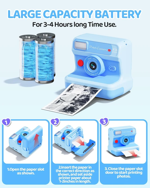 Alt view image 6 of 7 - Kids Instant Print Camera, 1080P HD Dual Lens with 32GB Card 2.4" Screen Kids Camera with 3 Paper Rolls, 16X Zoom, Christmas Birthday Gifts for Girls and Boys Age 3-12