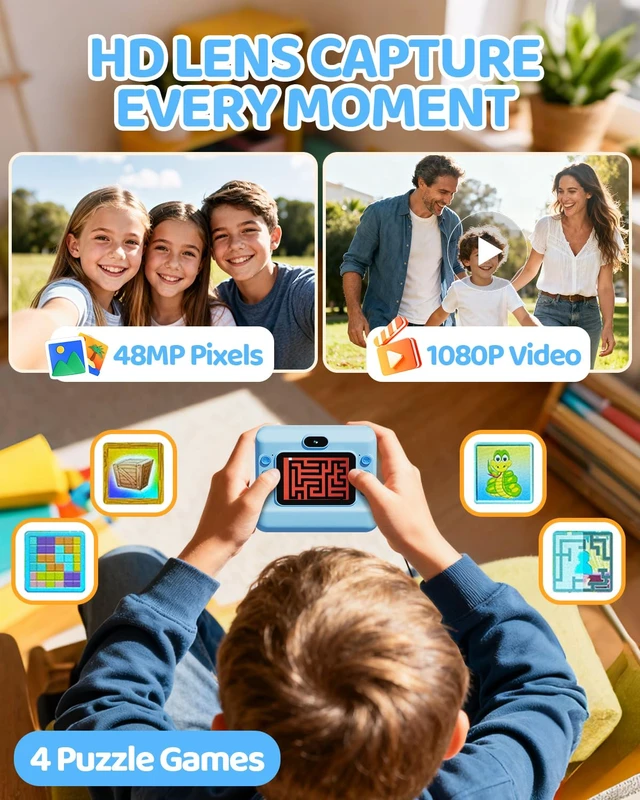 Alt view image 5 of 7 - Kids Instant Print Camera, 1080P HD Dual Lens with 32GB Card 2.4" Screen Kids Camera with 3 Paper Rolls, 16X Zoom, Christmas Birthday Gifts for Girls and Boys Age 3-12