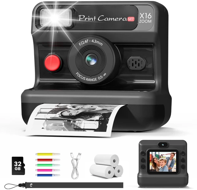 Main image of Kids Instant Print Camera, 1080P HD Dual Lens with 32GB Card 2.4" Screen Kids Camera with 3 Paper Rolls, 16X Zoom, Christmas Birthday Gifts for Girls and Boys Age 3-12