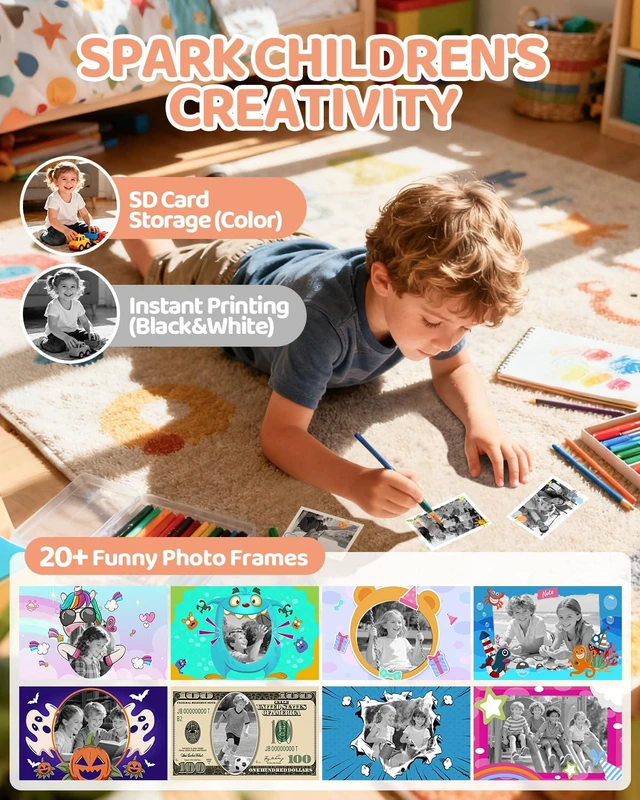 Alt view image 4 of 7 - Kids Instant Print Camera, 1080P HD Dual Lens with 32GB Card 2.4" Screen Kids Camera with 3 Paper Rolls, 16X Zoom, Christmas Birthday Gifts for Girls and Boys Age 3-12