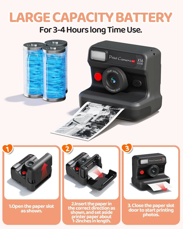Alt view image 6 of 7 - Kids Instant Print Camera, 1080P HD Dual Lens with 32GB Card 2.4" Screen Kids Camera with 3 Paper Rolls, 16X Zoom, Christmas Birthday Gifts for Girls and Boys Age 3-12