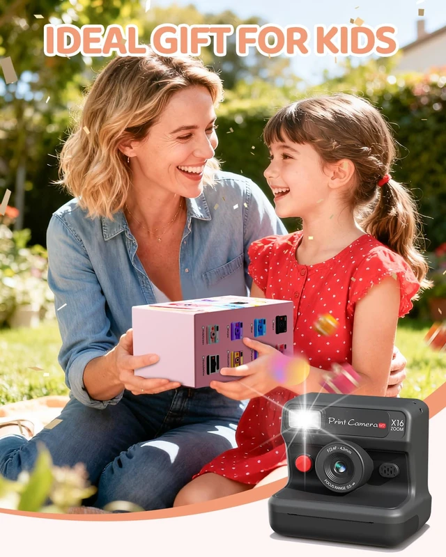 Alt view image 7 of 7 - Kids Instant Print Camera, 1080P HD Dual Lens with 32GB Card 2.4" Screen Kids Camera with 3 Paper Rolls, 16X Zoom, Christmas Birthday Gifts for Girls and Boys Age 3-12