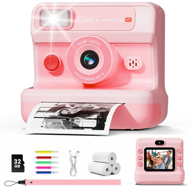 Main image of Kids Instant Print Camera, 1080P HD Dual Lens with 32GB Card 2.4" Screen Kids Camera with 3 Paper Rolls, 16X Zoom, Christmas Birthday Gifts for Girls and Boys Age 3-12