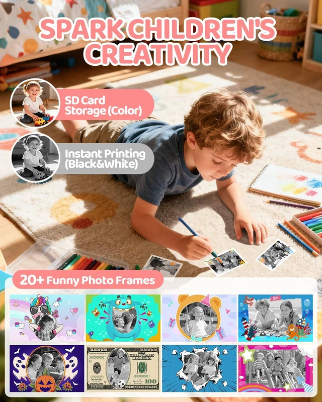 Alt view image 4 of 7 - Kids Instant Print Camera, 1080P HD Dual Lens with 32GB Card 2.4" Screen Kids Camera with 3 Paper Rolls, 16X Zoom, Christmas Birthday Gifts for Girls and Boys Age 3-12