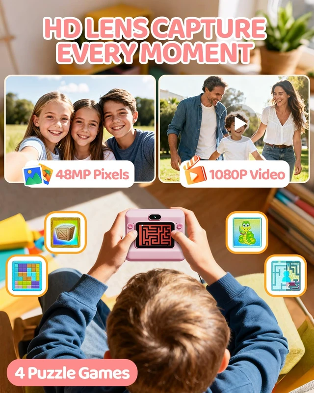 Alt view image 5 of 7 - Kids Instant Print Camera, 1080P HD Dual Lens with 32GB Card 2.4" Screen Kids Camera with 3 Paper Rolls, 16X Zoom, Christmas Birthday Gifts for Girls and Boys Age 3-12