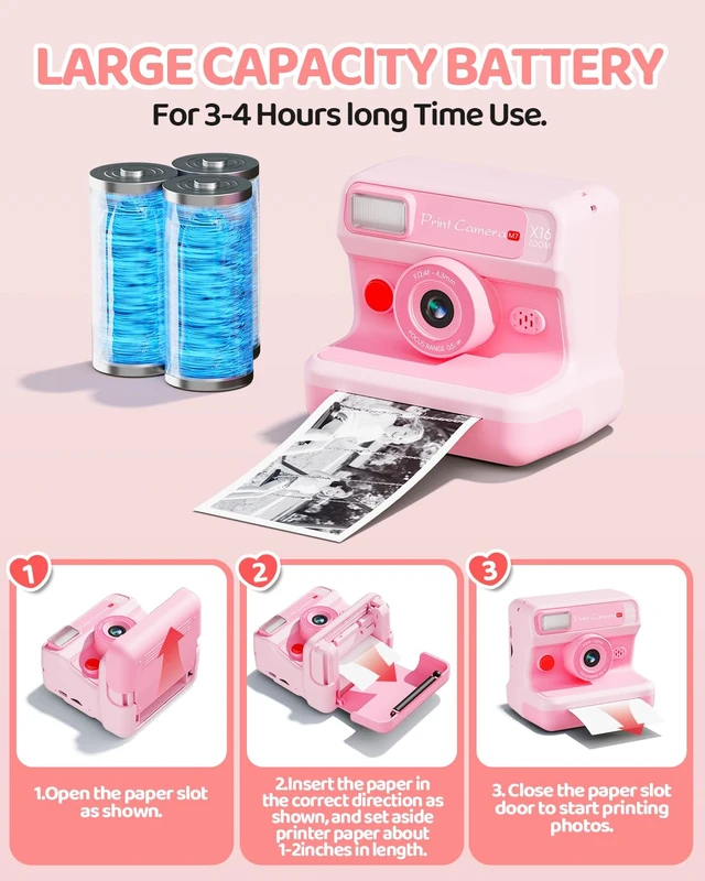 Alt view image 6 of 7 - Kids Instant Print Camera, 1080P HD Dual Lens with 32GB Card 2.4" Screen Kids Camera with 3 Paper Rolls, 16X Zoom, Christmas Birthday Gifts for Girls and Boys Age 3-12