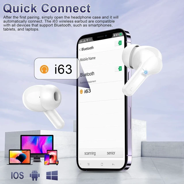 Alt view image 6 of 7 - Wireless Earbuds, 2026 Bluetooth 5.4 Headphones NEW Ear Buds 40H Bass Stereo in-Ear Earphones ENC Noise Cancelling Earbuds with 4 HD Mic, USB-C LED Display IP7 Waterproof Sport Headset, Pure White