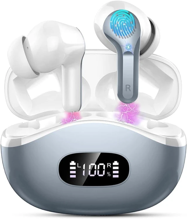 Main image of Wireless Earbuds, 2026 Bluetooth 5.4 Headphones NEW Ear Buds 40H Bass Stereo in-Ear Earphones ENC Noise Cancelling Earbuds with 4 HD Mic, USB-C LED Display IP7 Waterproof Sport Headset, Deep Grey