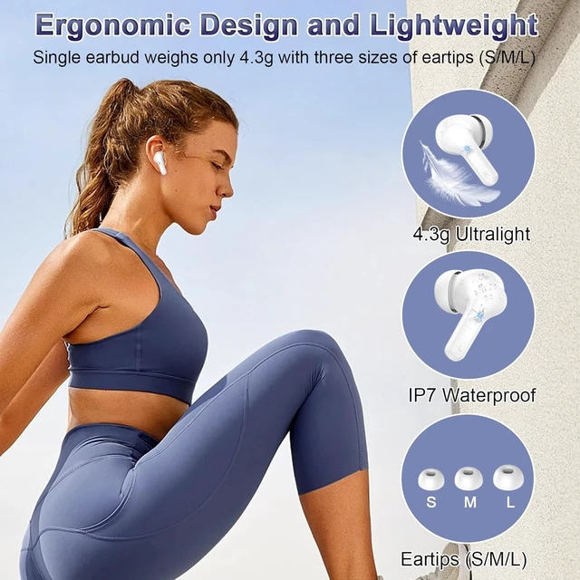 Alt view image 5 of 7 - Wireless Earbuds, 2026 Bluetooth 5.4 Headphones NEW Ear Buds 40H Bass Stereo in-Ear Earphones ENC Noise Cancelling Earbuds with 4 HD Mic, USB-C LED Display IP7 Waterproof Sport Headset, Pure White