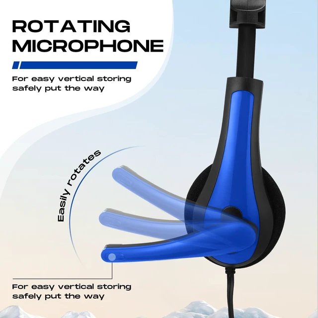 Alt view image 4 of 7 - 20 Pack Bulk Classroom Headphones with Mic Students, Dark Blue Wired with Microphone, School Library Computer Use, 3.5 mm Universal Plug, Laptops Computer Use, for Adults, Classroom Supply
