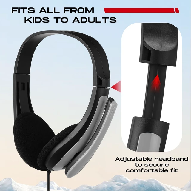 Alt view image 2 of 7 - 20 Pack Bulk Classroom Headphones with Mic Students, Grey Wired with Microphone, School Library Computer Use, 3.5 mm Universal Plug, Laptops Computer Use, for Adults, Classroom Supply