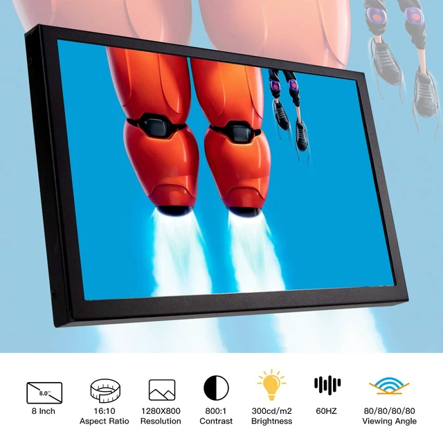 Alt view image 3 of 7 - 8 Inch Portable Monitor, 1280x800 Mini HD Display with Built-in Speakers, USB Powered, Non-Touch LCD Screen for Raspberry Pi, PC, Laptop, Jetson Nano, Game Consoles