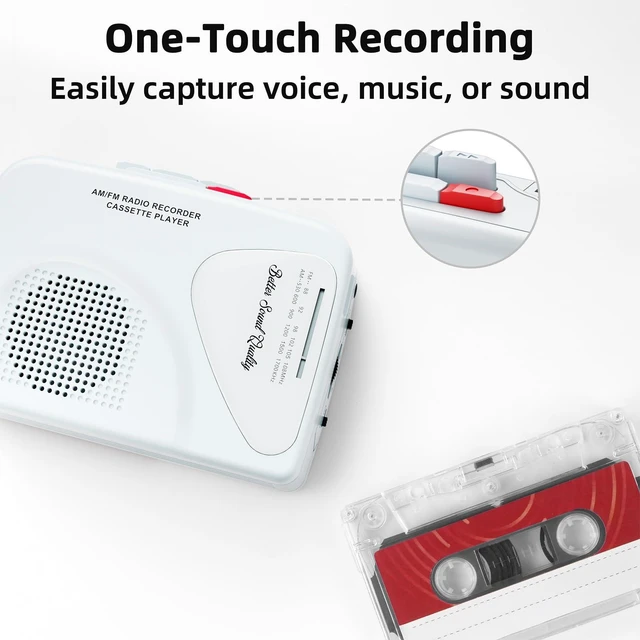 Alt view image 3 of 6 - Cassette Player Tape Recorders AM/FM Radio, Portable Tape Player Records Built in Speakers Manual Record - 2AA Battery Or DC 5V Supply with 3.5MM Earphone- ICY White
