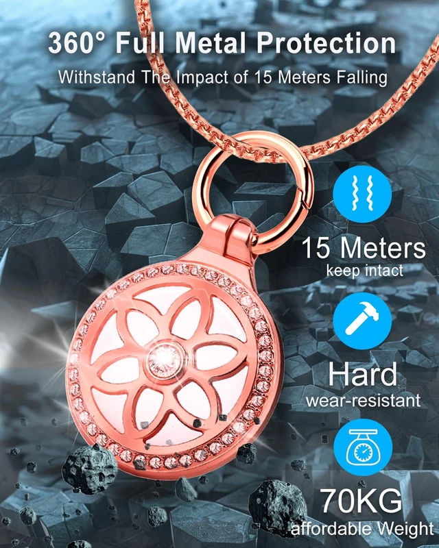 Alt view image 4 of 7 - for Airtag (1st & 2nd Gen) Necklace for Kids,Girls,Adults,Womans,Metal Badge Air Tag Holder,29in Adjustable Alloy Necklace with Airtag Case