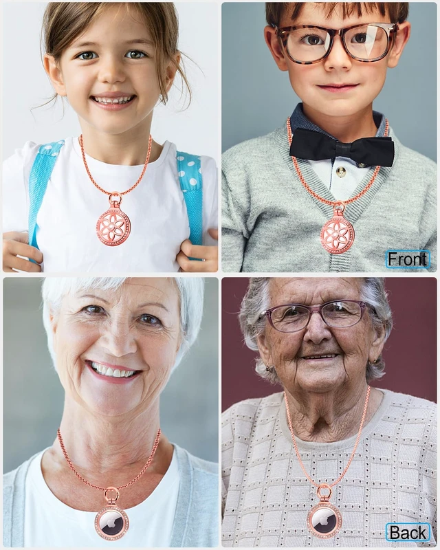 Alt view image 7 of 7 - for Airtag (1st & 2nd Gen) Necklace for Kids,Girls,Adults,Womans,Metal Badge Air Tag Holder,29in Adjustable Alloy Necklace with Airtag Case